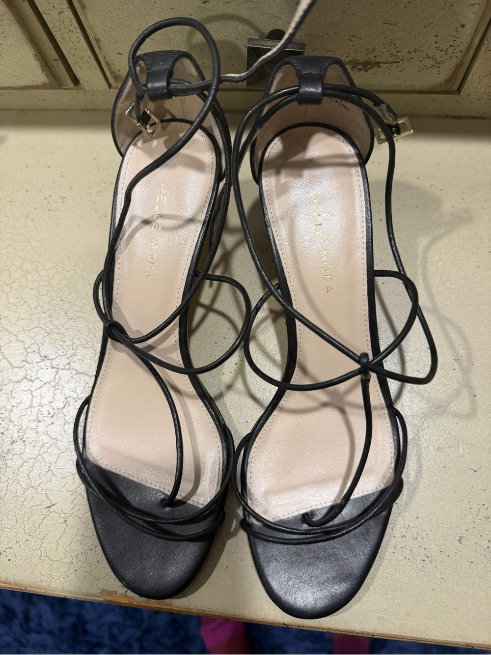 Pelle Moda Black Strappy Lace-Up Leather Heels